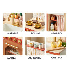 Tiny Land® Wooden Play Kitchen for Toddlers - Honey Kitchenette Pretend Cooking Set - Ornate Home
