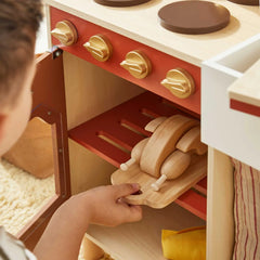 Tiny Land® Wooden Play Kitchen for Toddlers - Honey Kitchenette Pretend Cooking Set - Ornate Home