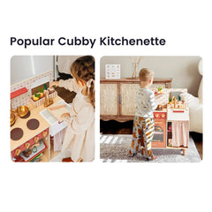 Tiny Land® Wooden Play Kitchen for Toddlers - Honey Kitchenette Pretend Cooking Set - Ornate Home