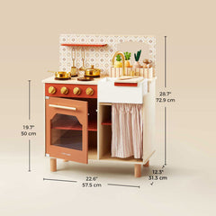 Tiny Land® Wooden Play Kitchen for Toddlers - Honey Kitchenette Pretend Cooking Set - Ornate Home