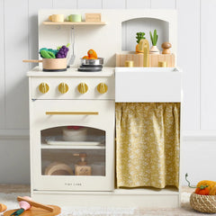 Tiny Land® Wooden Play Kitchen for Toddlers - Honey Kitchenette Pretend Cooking Set - Ornate Home