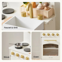 Tiny Land® Wooden Play Kitchen for Toddlers - Honey Kitchenette Pretend Cooking Set - Ornate Home