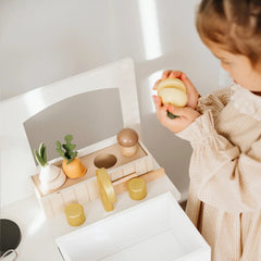 Tiny Land® Wooden Play Kitchen for Toddlers - Honey Kitchenette Pretend Cooking Set - Ornate Home