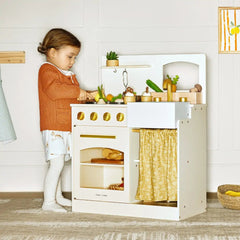Tiny Land® Wooden Play Kitchen for Toddlers - Honey Kitchenette Pretend Cooking Set - Ornate Home
