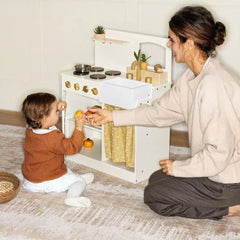 Tiny Land® Wooden Play Kitchen for Toddlers - Honey Kitchenette Pretend Cooking Set - Ornate Home