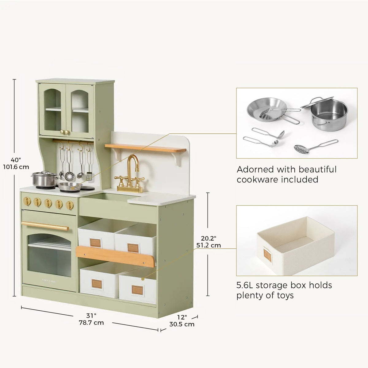 Tiny Land® Wooden Play Kitchen with Storage for Creative Toddlers - Ornate Home