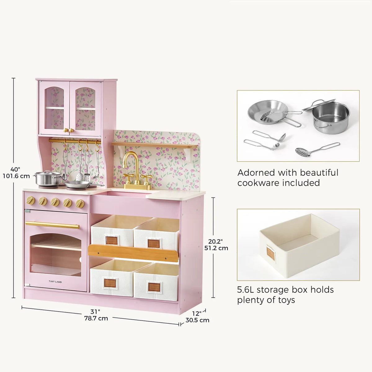 Tiny Land® Wooden Play Kitchen with Storage for Creative Toddlers - Ornate Home