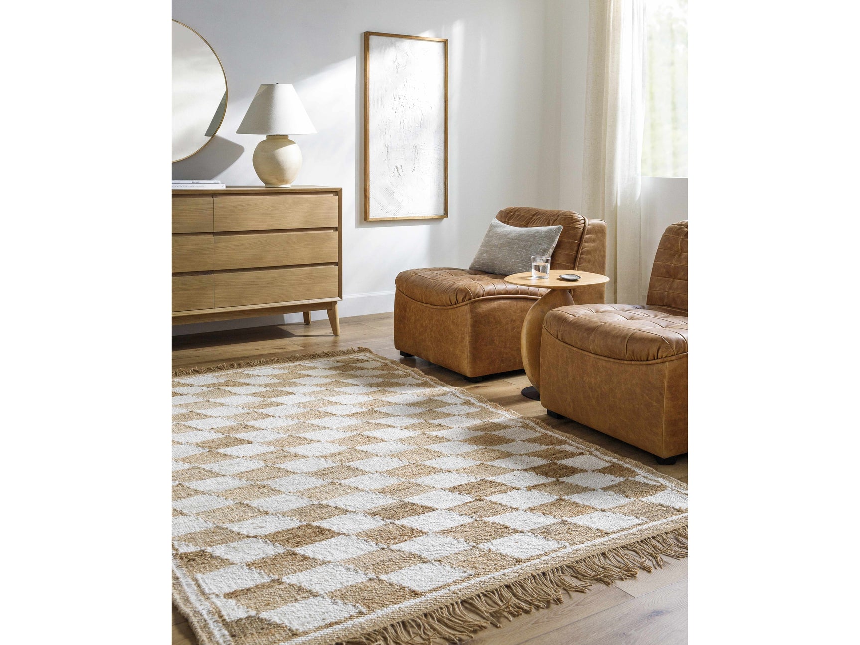 Tiria Diamond Checkered Jute Tasseled Rug - Ornate Home