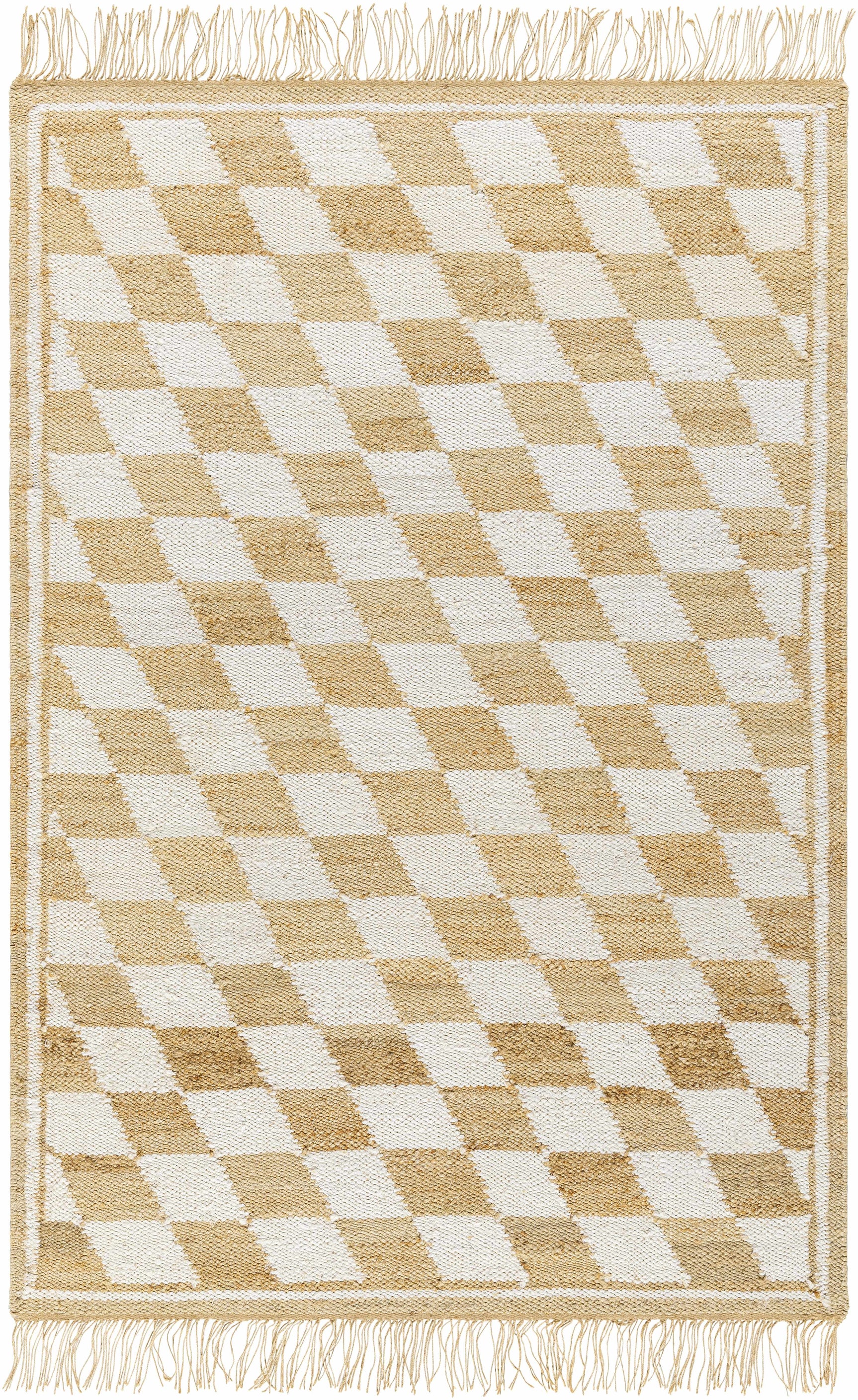 Tiria Diamond Checkered Jute Tasseled Rug - Ornate Home