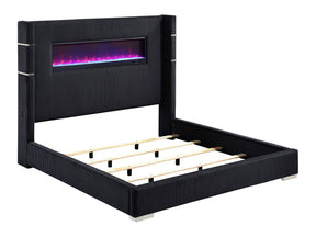Tisdall Black California King Upholstered Fireplace Bed - Ornate Home