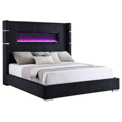 Tisdall Black California King Upholstered Fireplace Bed - Ornate Home