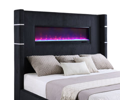 Tisdall Black California King Upholstered Fireplace Bed - Ornate Home