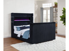 Tisdall Black Eastern King Flame Visualizer Wingback TV Bed - Ornate Home