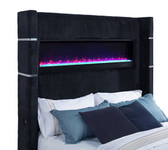 Tisdall Black Eastern King Flame Visualizer Wingback TV Bed - Ornate Home