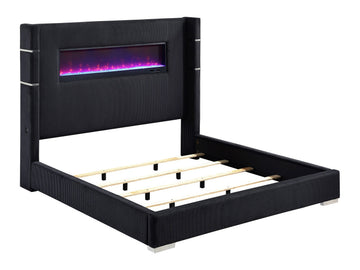 Tisdall Black Eastern King Upholstered Fireplace Bed - Ornate Home
