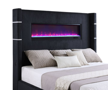 Tisdall Black Eastern King Upholstered Fireplace Bed - Ornate Home