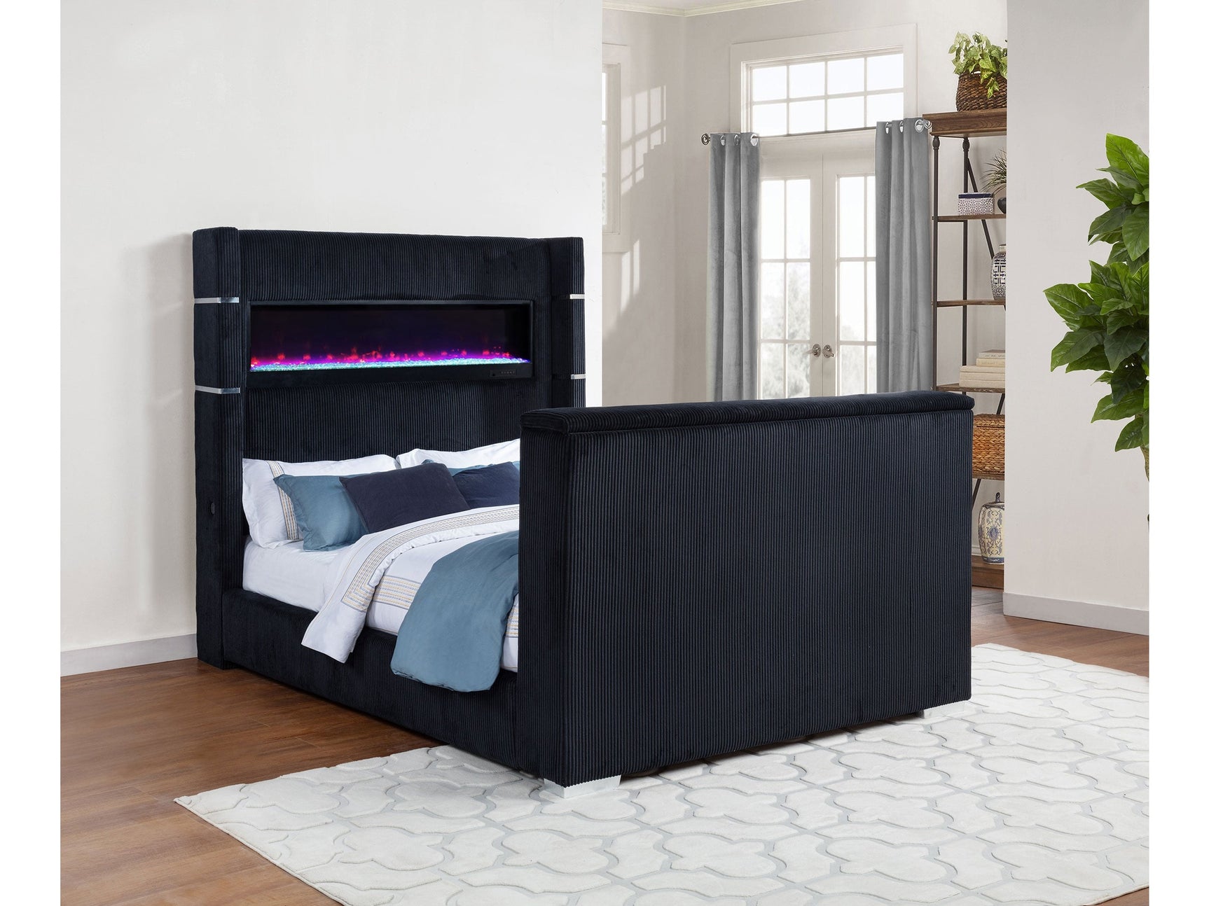 Tisdall Black Queen Flame Visualizer Wingback TV Bed - Ornate Home