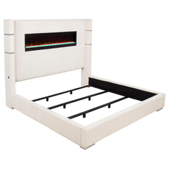 Tisdall Cream Upholstered Eastern King Flame Visualizer Bed - Ornate Home