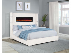 Tisdall Cream Upholstered Eastern King Flame Visualizer Bed - Ornate Home