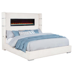 Tisdall Cream Upholstered Eastern King Flame Visualizer Bed - Ornate Home