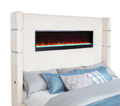 Tisdall Cream Upholstered Eastern King Flame Visualizer Bed - Ornate Home
