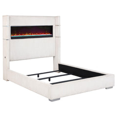 Tisdall Cream Upholstered Queen Flame Visualizer Bed - Ornate Home