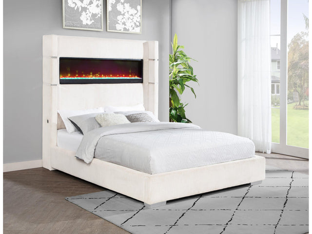 Tisdall Cream Upholstered Queen Flame Visualizer Bed - Ornate Home