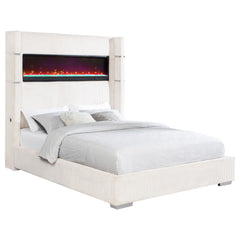 Tisdall Cream Upholstered Queen Flame Visualizer Bed - Ornate Home
