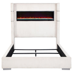 Tisdall Cream Upholstered Queen Flame Visualizer Bed - Ornate Home