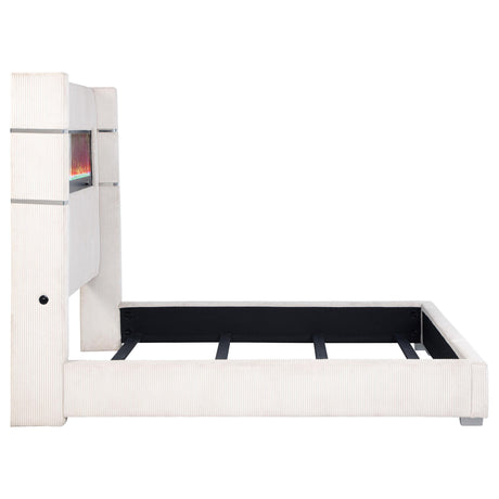 Tisdall Cream Upholstered Queen Flame Visualizer Bed - Ornate Home