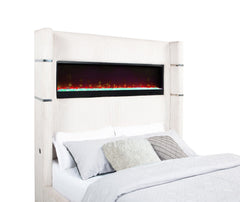 Tisdall Cream Upholstered Queen Flame Visualizer Bed - Ornate Home