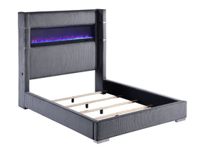 Tisdall Grey California King Upholstered Fireplace Bed - Ornate Home