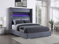 Tisdall Grey Eastern King Upholstered Fireplace Bed - Ornate Home
