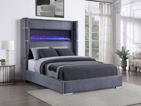 Tisdall Grey Queen Upholstered Fireplace Bed - Ornate Home