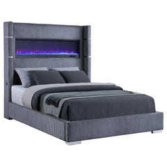 Tisdall Grey Queen Upholstered Fireplace Bed - Ornate Home