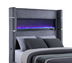 Tisdall Grey Queen Upholstered Fireplace Bed - Ornate Home