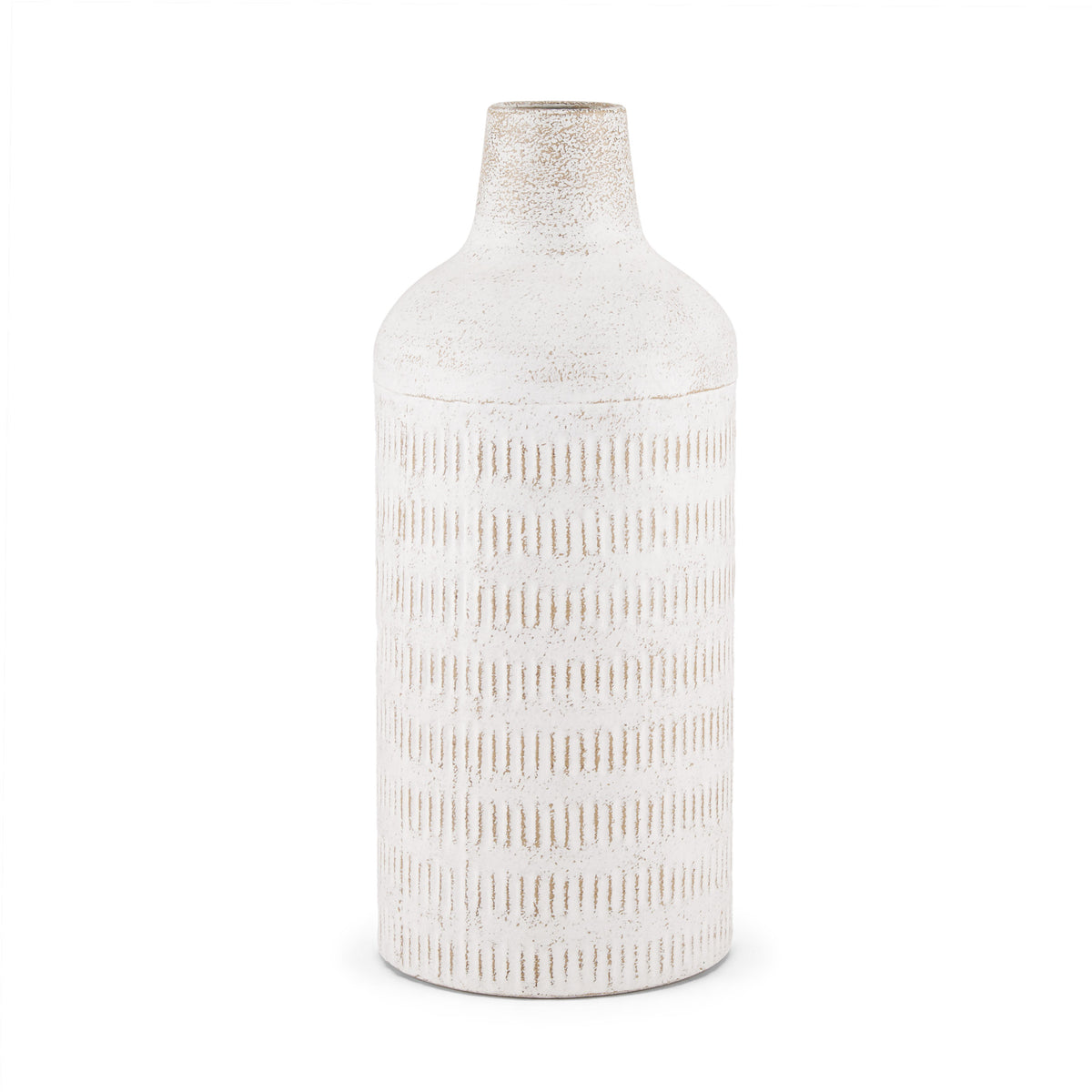 Tisha White Large with Terracotta Distressing Metal Vase - Ornate Home