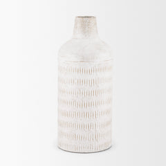 Tisha White Large with Terracotta Distressing Metal Vase - Ornate Home