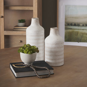 Tisha White Large with Terracotta Distressing Metal Vase - Ornate Home