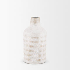 Tisha White Small with Terracotta Distressing Metal Vase - Ornate Home