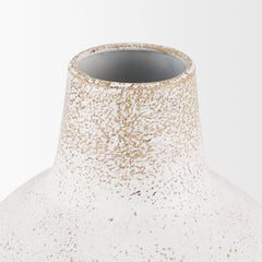 Tisha White Small with Terracotta Distressing Metal Vase - Ornate Home