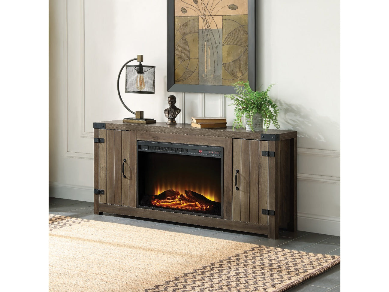 Tobias Rustic Oak Fireplace - Ornate Home
