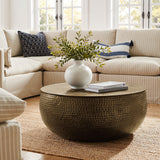 Tobin Antique Brass 35 Inch Hammered Metal Round Drum Coffee Table