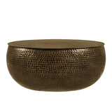 Tobin Antique Brass 35 Inch Hammered Metal Round Drum Coffee Table