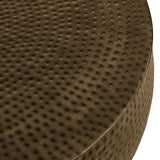 Tobin Antique Brass 35 Inch Hammered Metal Round Drum Coffee Table