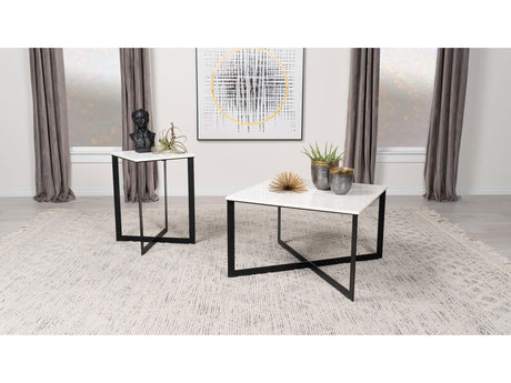 Tobin White 2-piece Marble Top Coffee and End Table Set - Ornate Home