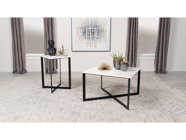 Tobin White 2-piece Marble Top Coffee and End Table Set - Ornate Home