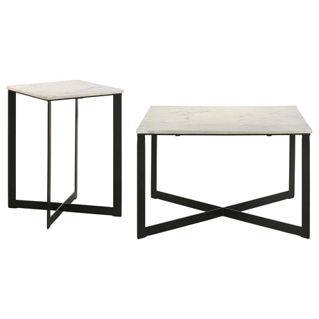 Tobin White 2-piece Marble Top Coffee and End Table Set - Ornate Home