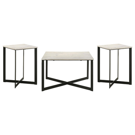 Tobin White 3-piece Marble Top Coffee and End Table Set - Ornate Home