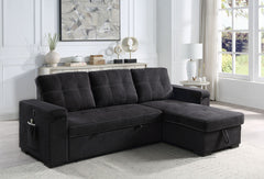 Toby Black 95"W Woven Fabric Reversible Sleeper Sectional Sofa with RAF Storage Chaise - Ornate Home